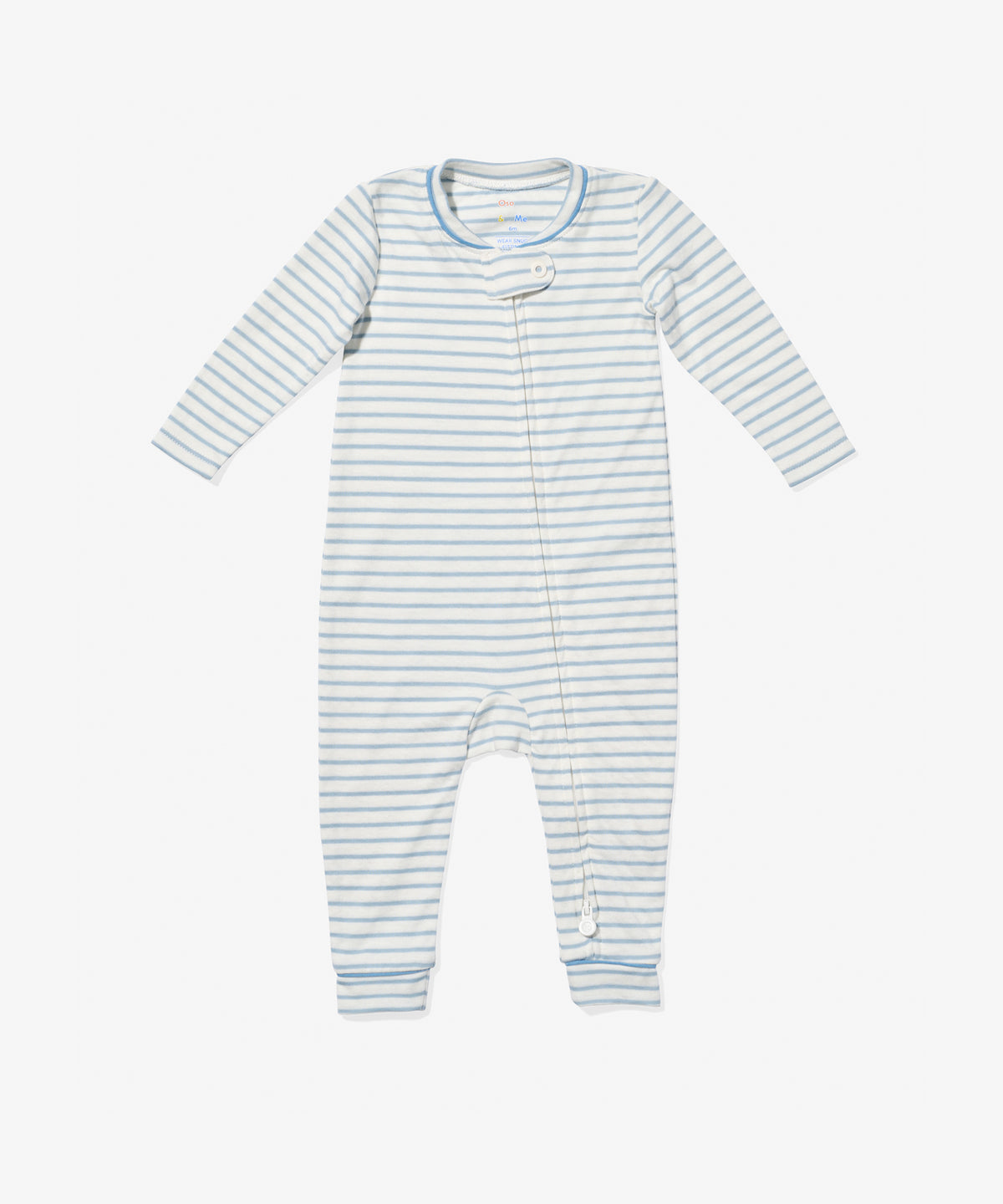 Oso & Me Ziggy Zip Romper, Dusty Blue Mini Stripe