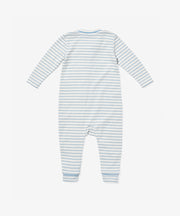 Ziggy Zip Romper, Dusty Blue Mini Stripe