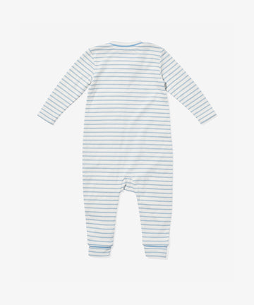 Ziggy Zip Romper, Dusty Blue Mini Stripe