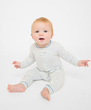 Ziggy Zip Romper, Dusty Blue Mini Stripe
