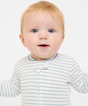 Ziggy Zip Romper, Dusty Blue Mini Stripe
