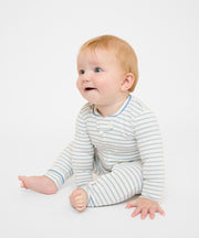 Ziggy Zip Romper, Dusty Blue Mini Stripe