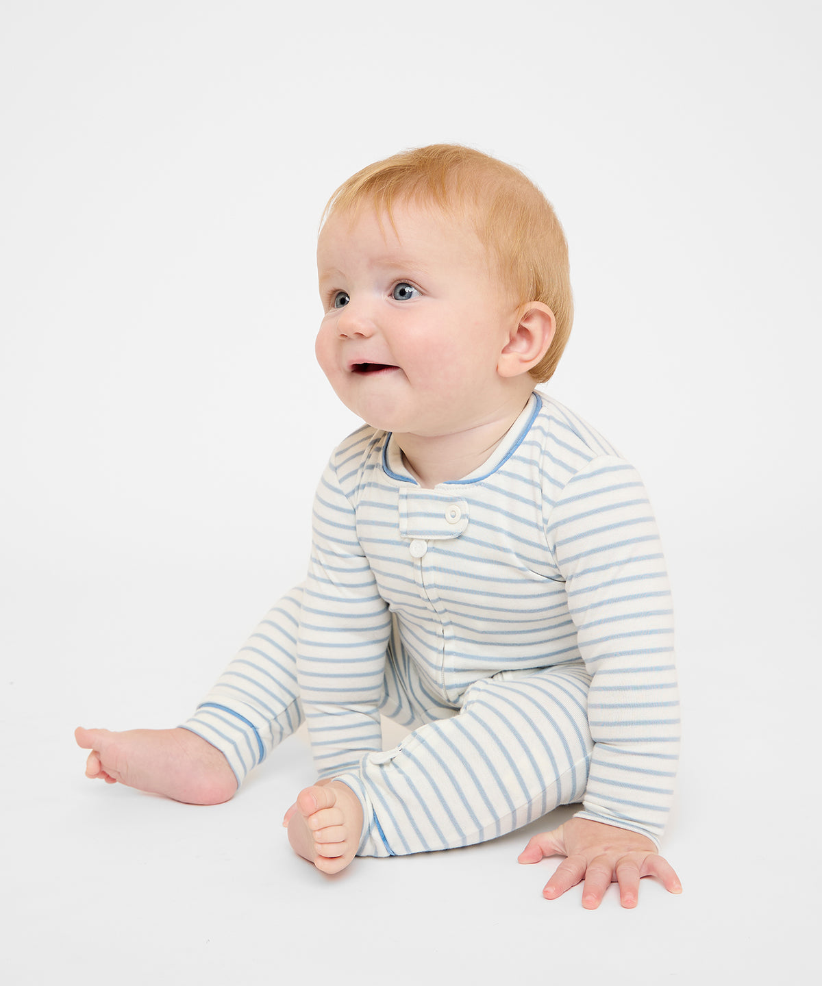 Ziggy Zip Romper, Dusty Blue Mini Stripe
