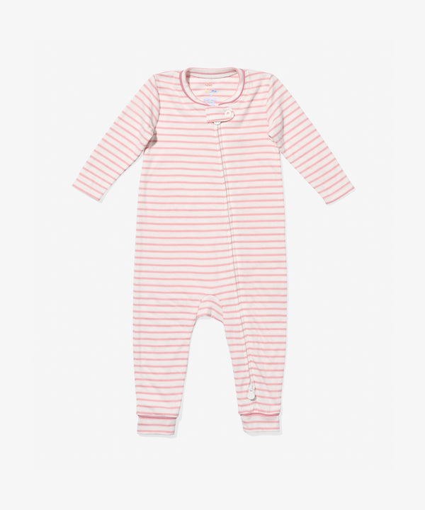Ziggy Zip Romper, Dusty Rose Mini Stripe