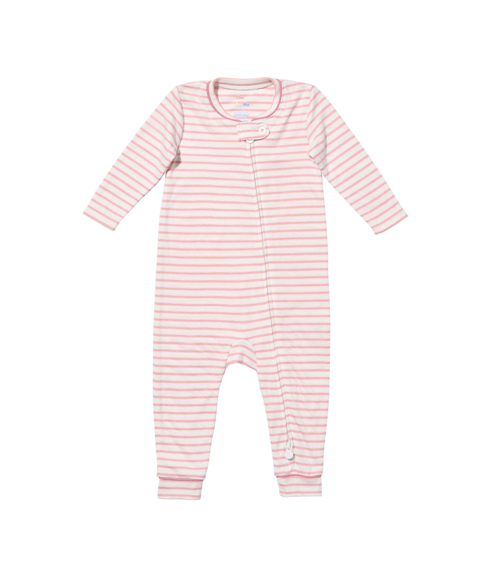 Ziggy Zip Romper, Dusty Rose Mini Stripe