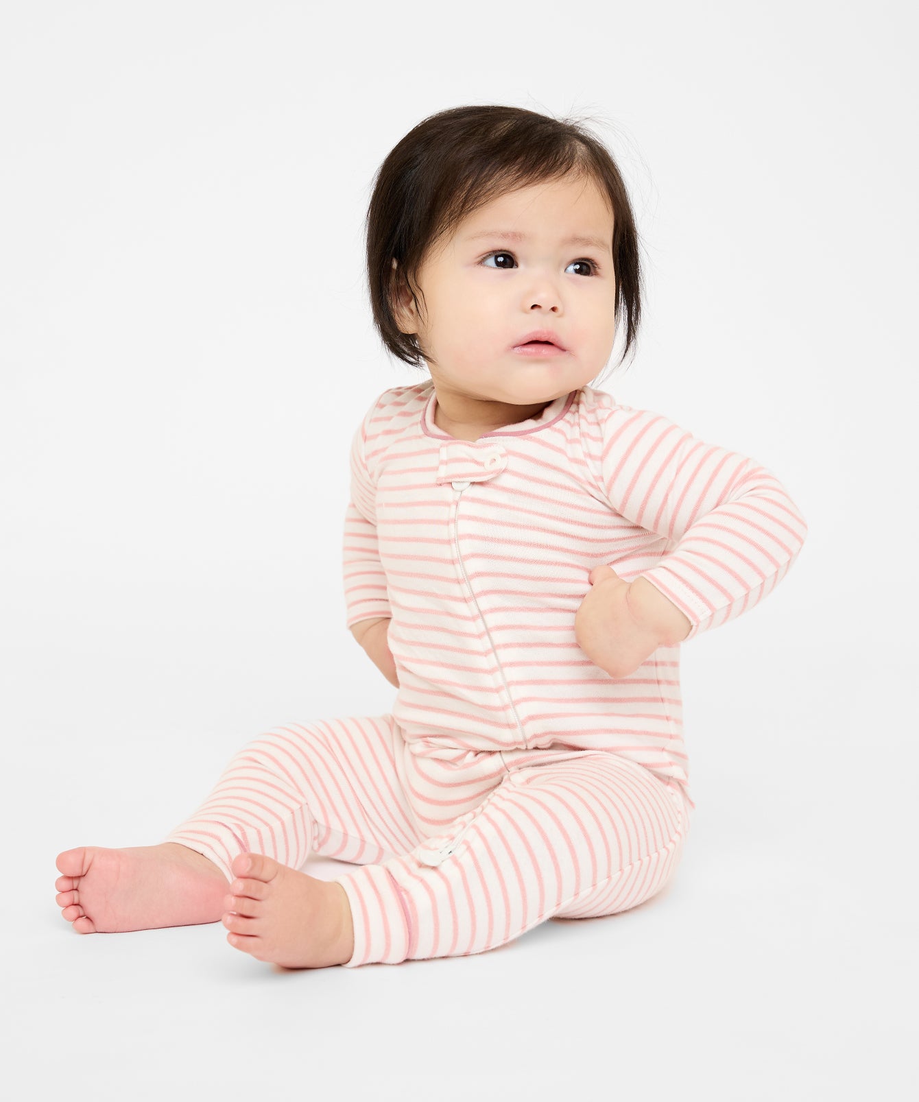 Ziggy Zip Romper, Dusty Rose Mini Stripe