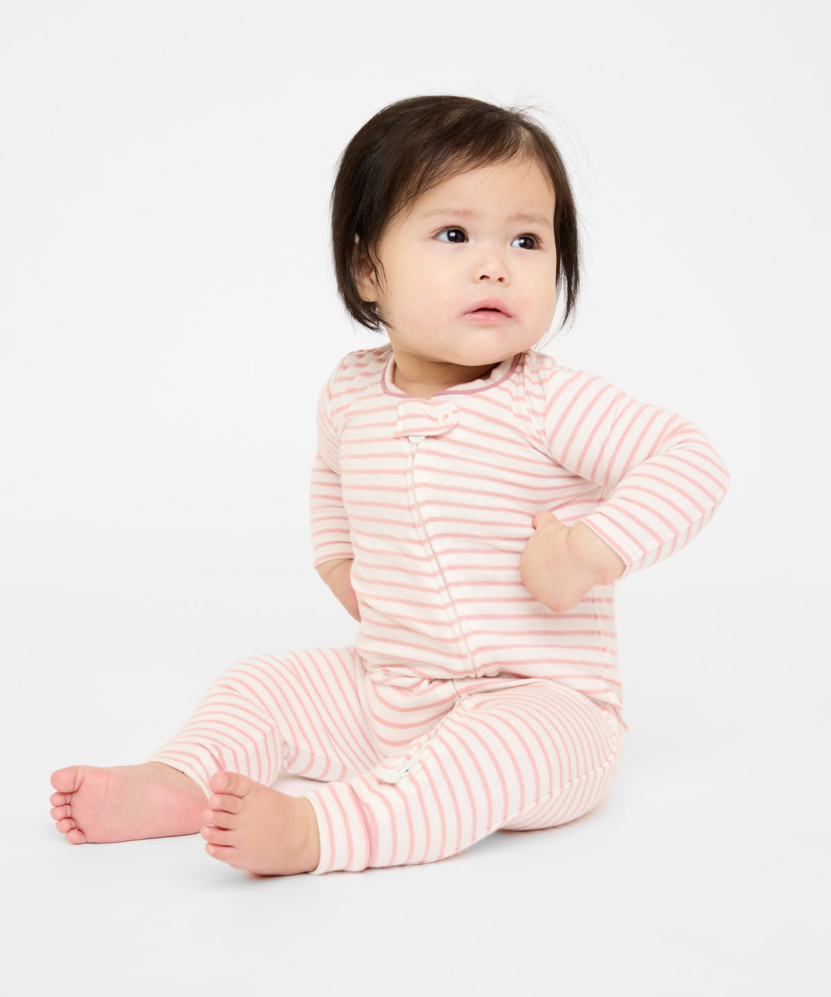 Ziggy Zip Romper, Dusty Rose Mini Stripe