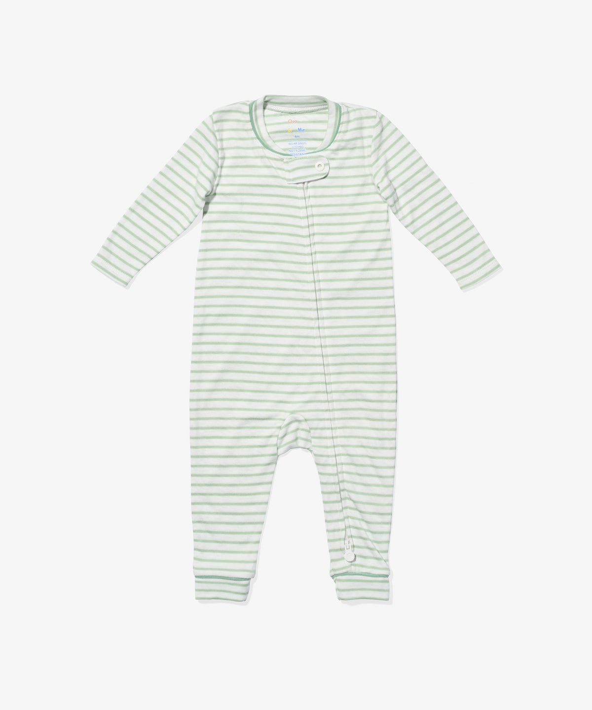 Oso & Me Ziggy Zip Romper, Dusty Seafoam Mini Stripe