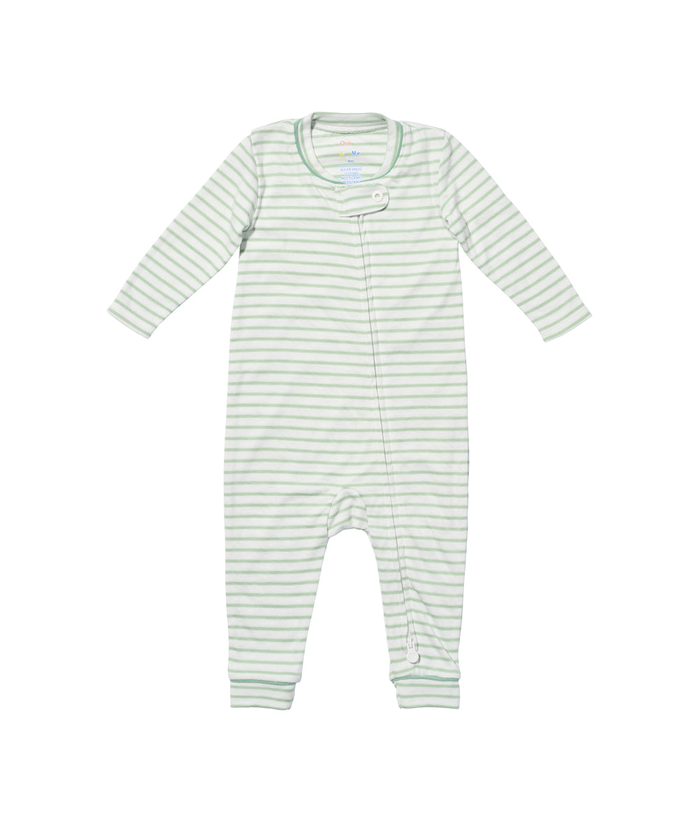 Ziggy Zip Romper, Dusty Seafoam Mini Stripe